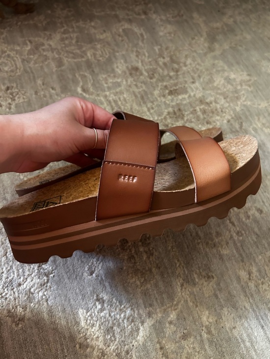 Reef Shoes - Reef Tan Leather Double-Strap Platform Slide